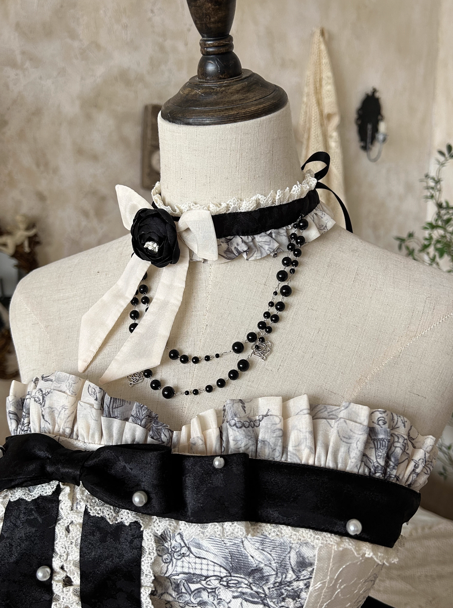 [pre-order] Brandy French Pearl Bustier Dress + Black Jacquard Jacket + Accessories
