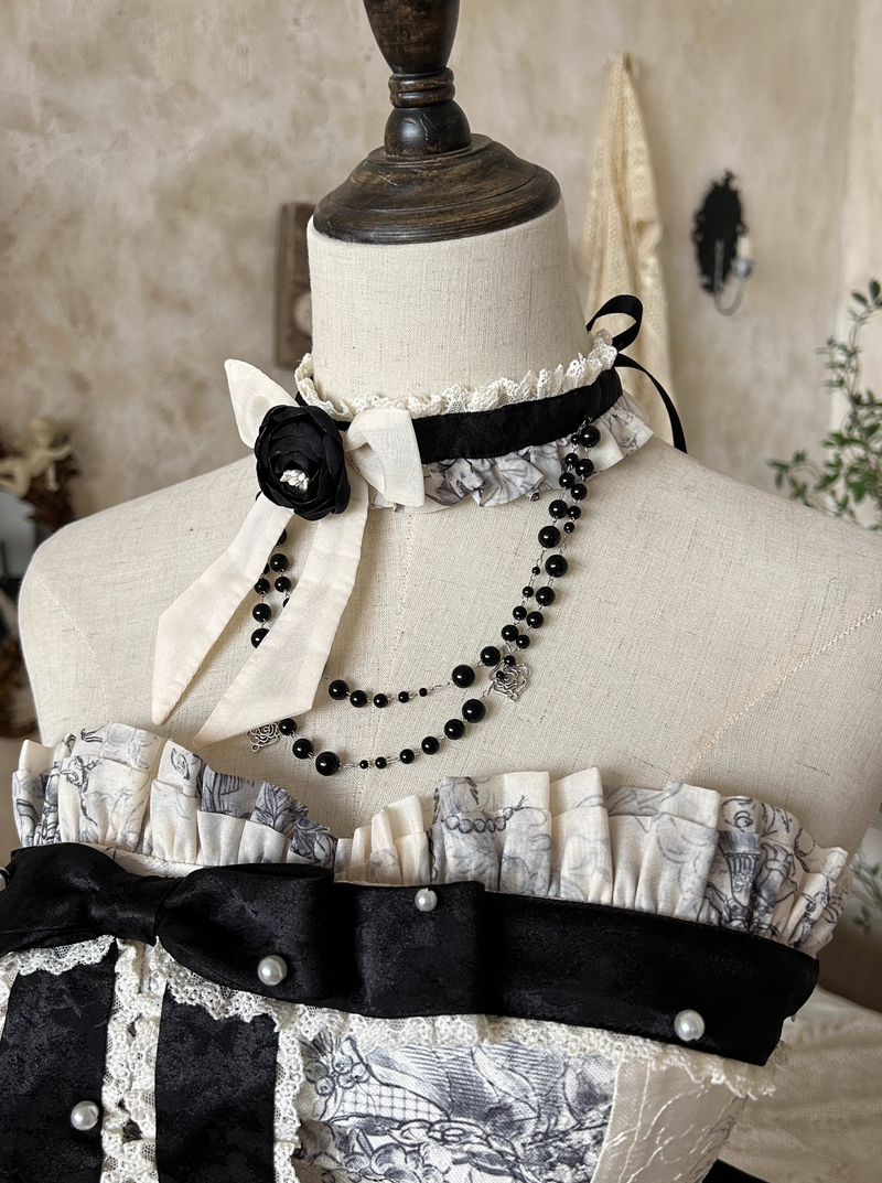 [pre-order] Brandy French Pearl Bustier Dress + Black Jacquard Jacket + Accessories