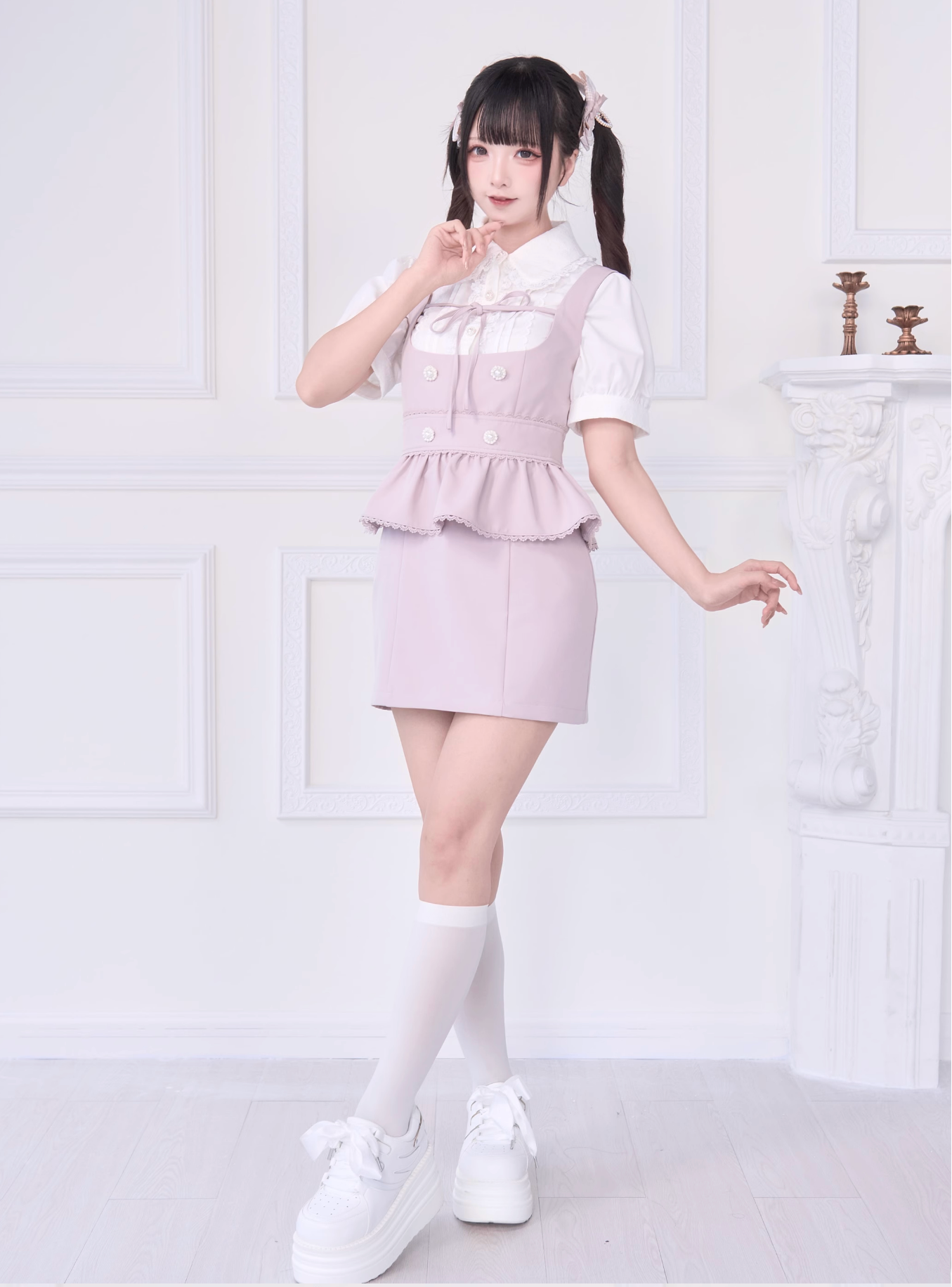 [pre-order] Lace Ribbon Shirt + Sass Dress 2way Sweet & Spicy