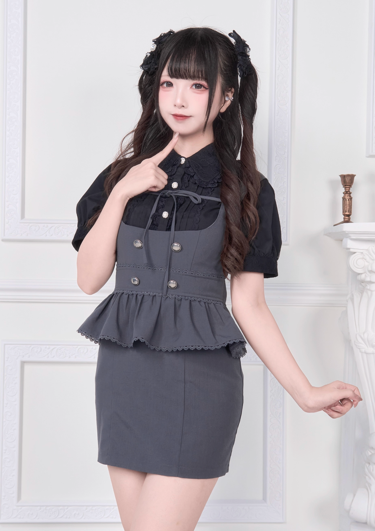 [pre-order] Lace Ribbon Shirt + Sass Dress 2way Sweet & Spicy