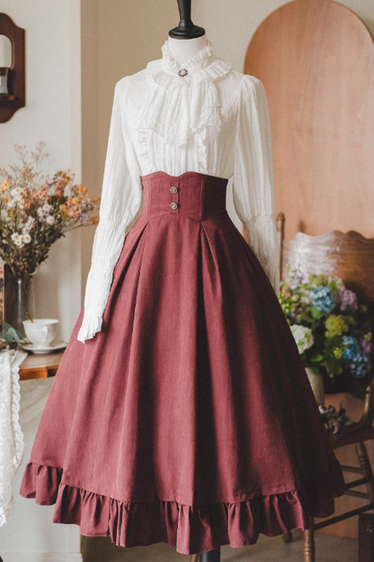 Classical Retro Blouse + Colored Vest + Flared Long Skirt