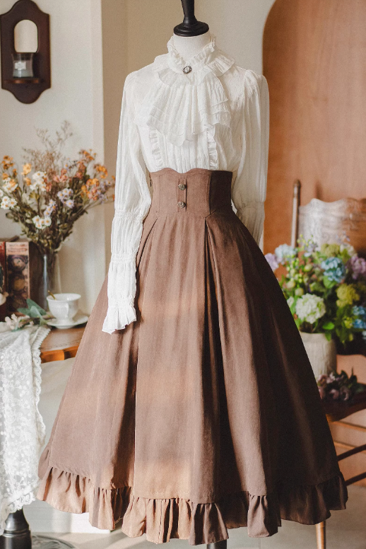Classical Retro Blouse + Colored Vest + Flared Long Skirt