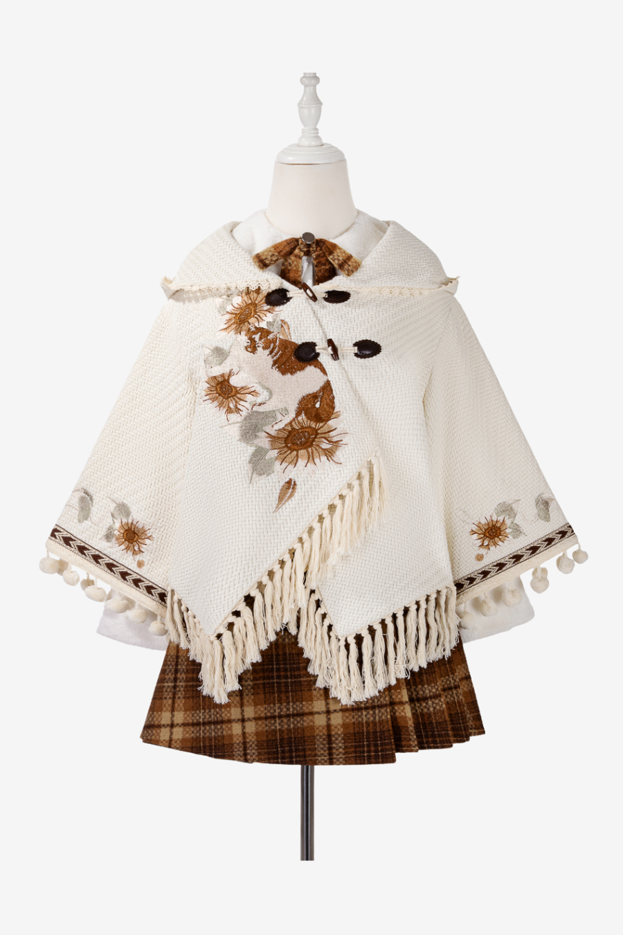 Retro Design Cape + Checkered Skirt + Shirt
