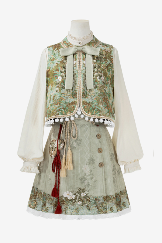 Forest Chinese-style Vest + Blouse + Skirt