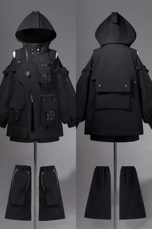 Dark Hooded Jacket + Shorts + Leg Covers