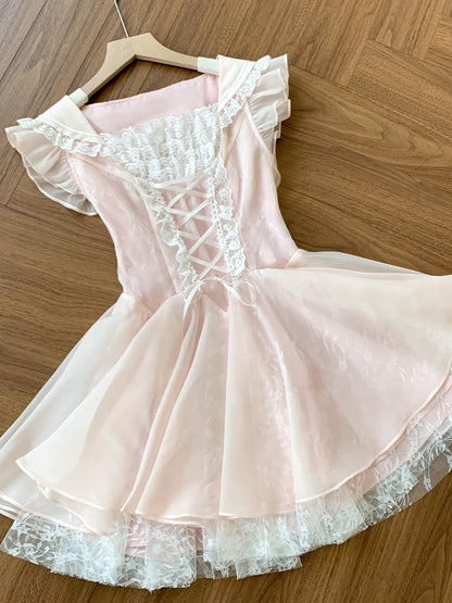 Lace-up Ribbon Flying Sleeve Dress