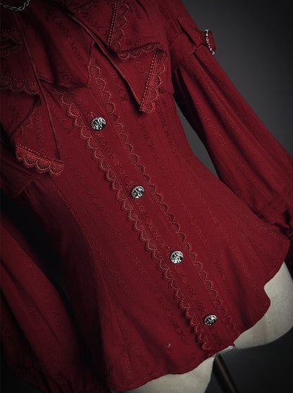 [pre-order Deadline: February 23] Dawnbreaker Gothic Ruffle Stand Collar Jacquard Ribbon Shirt