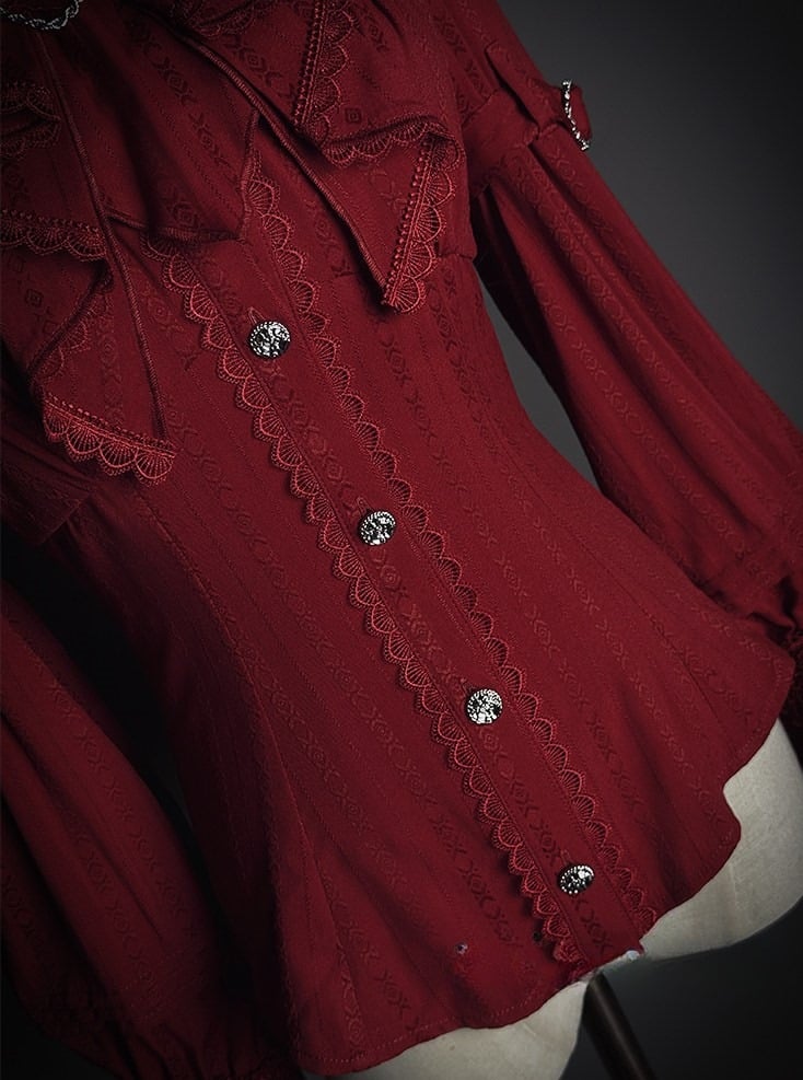 [pre-order Deadline: February 23] Dawnbreaker Gothic Ruffle Stand Collar Jacquard Ribbon Shirt