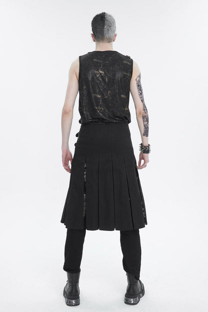 Black Personalized Print Big Pocket Buckle Punk Tank Top