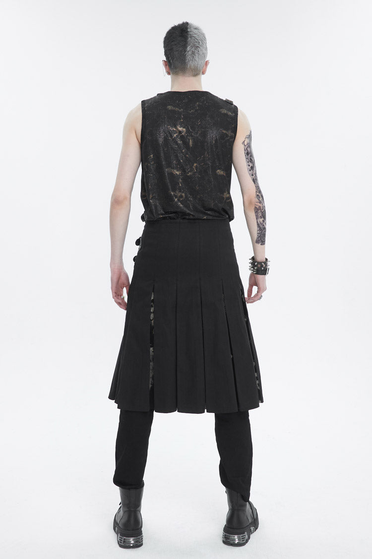 Black Personalized Print Big Pocket Buckle Punk Tank Top