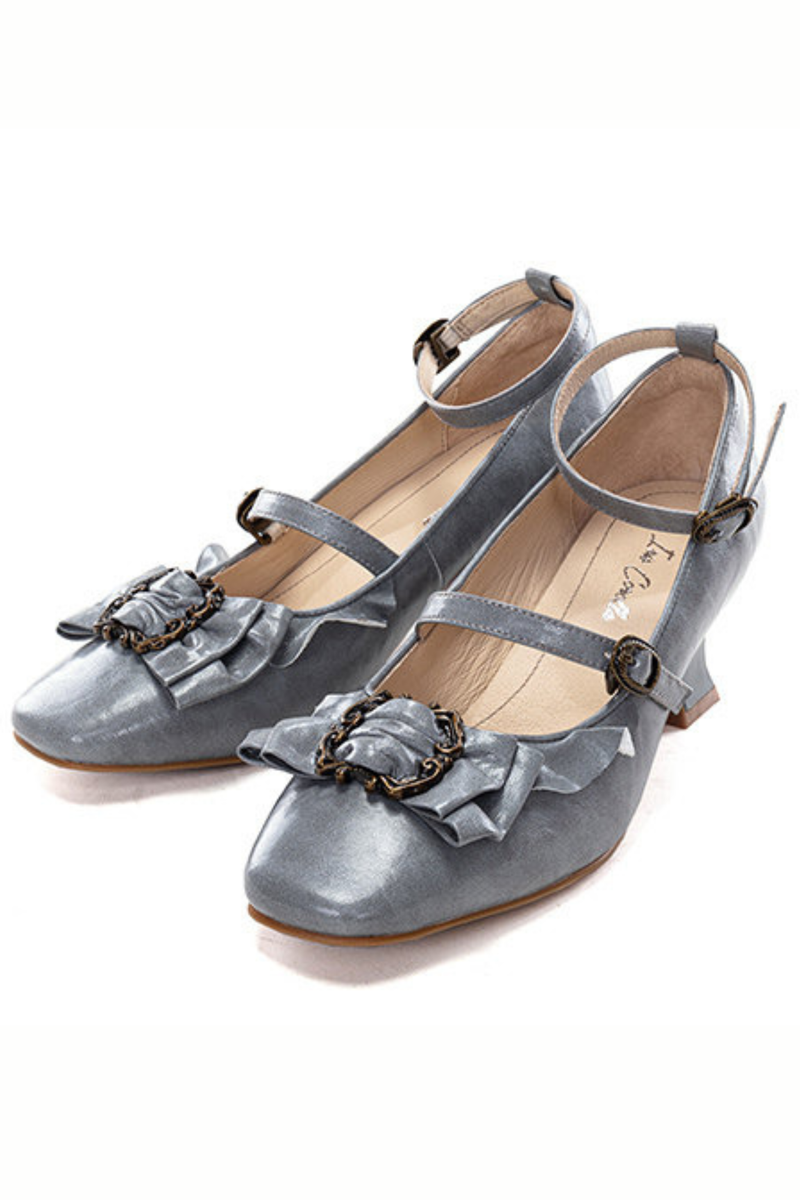 Leather Ribbon Ruffle Lolita Heels