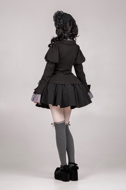 [pre-order] Dark Sweet Lolita Dress + Faux Collar + Necklace + Jacket + Ribbon + Sleeve + Fur Shawl