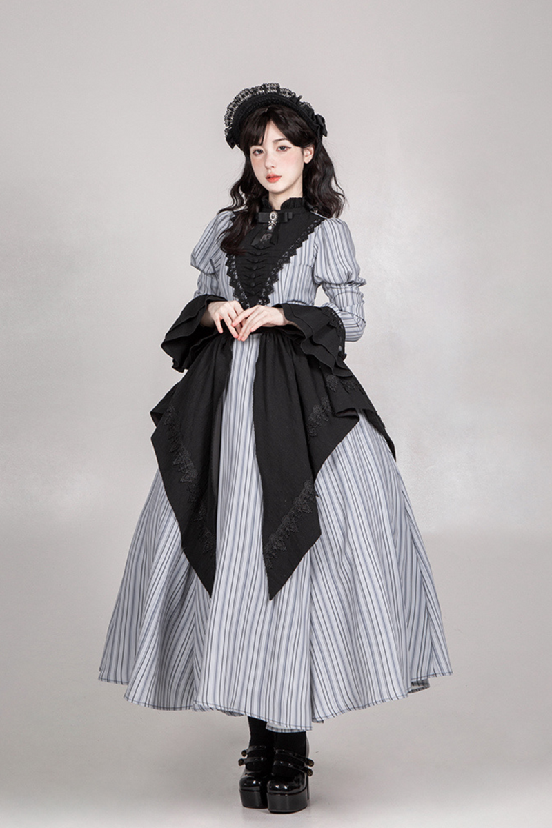 [pre-order] Stripe Lolita Dress + Apron + Necklace + Ribbon