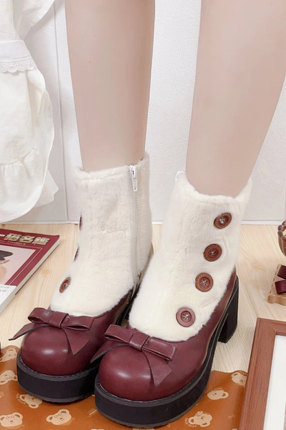 [pre-order] Retro Button Fur Socks Cover Fake Design Boots