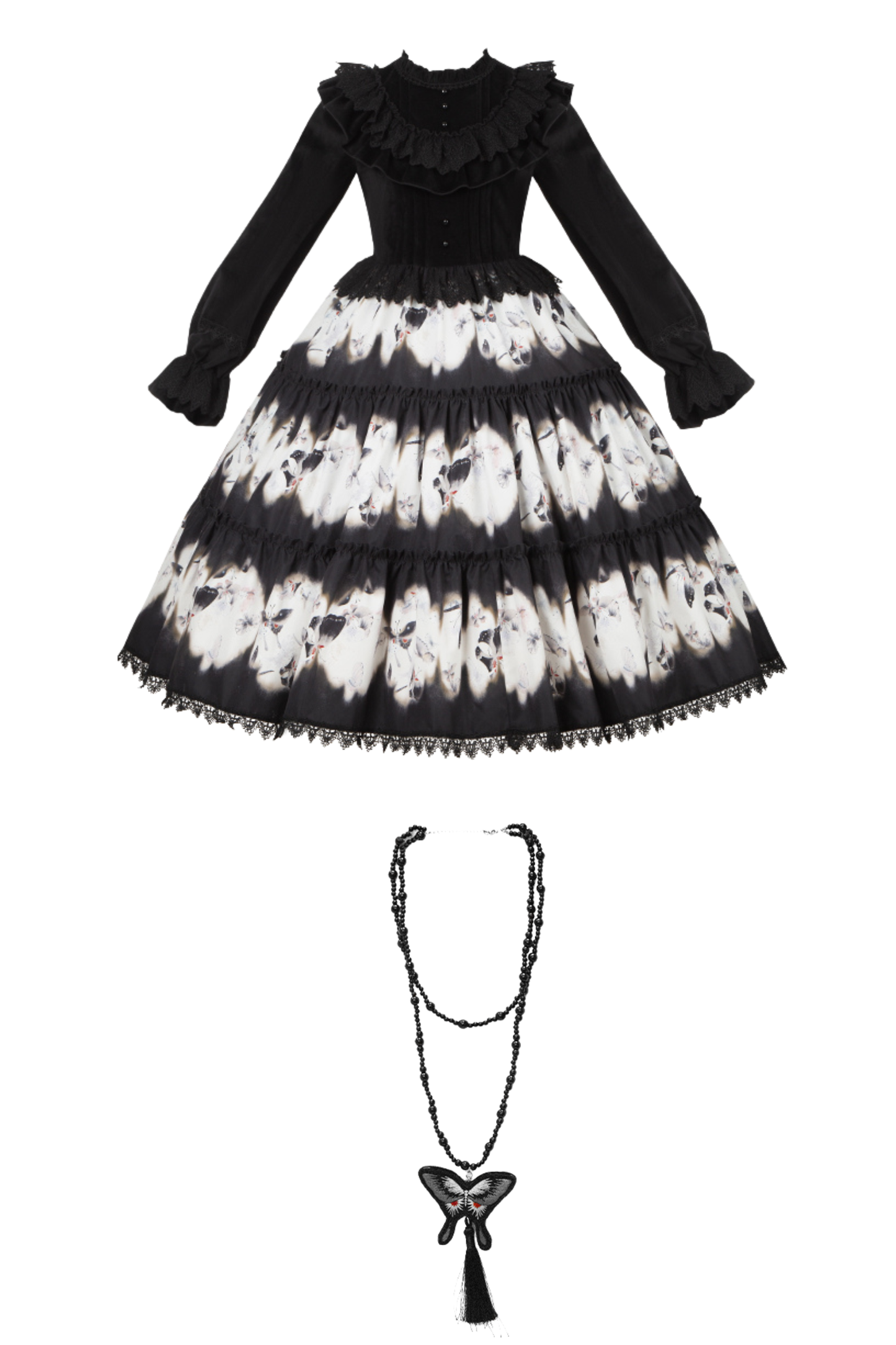 Butterfly Print Swing Lolita Dress + Jumper Skirt + Hairband + Innerwear + Ribbon