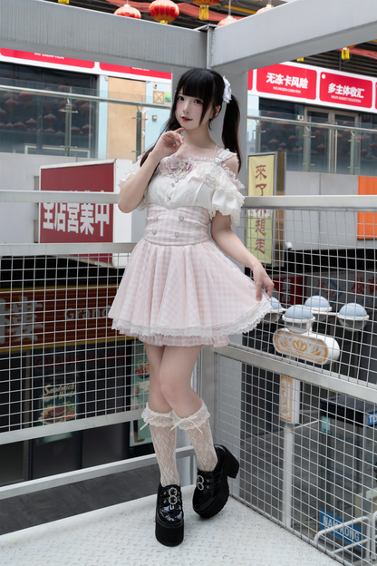 [pre-order] Mass Production Off-shoulder Top + High Waist Skirt