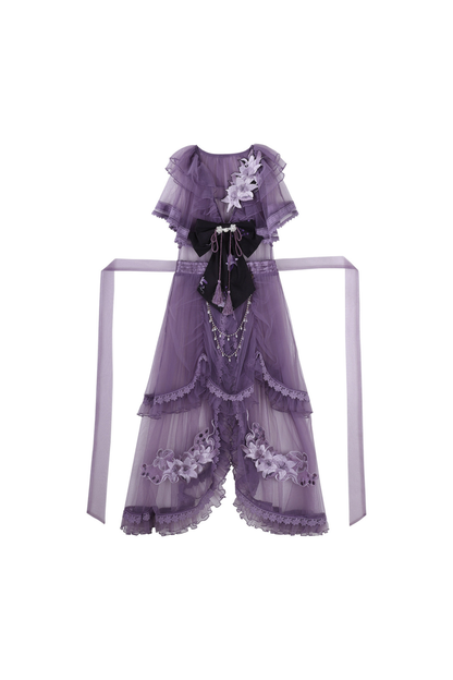 Dark Chinese-style Cross Collar Dress + Overdress + Skirt