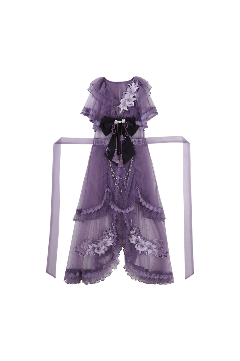 Dark Chinese-style Cross Collar Dress + Overdress + Skirt