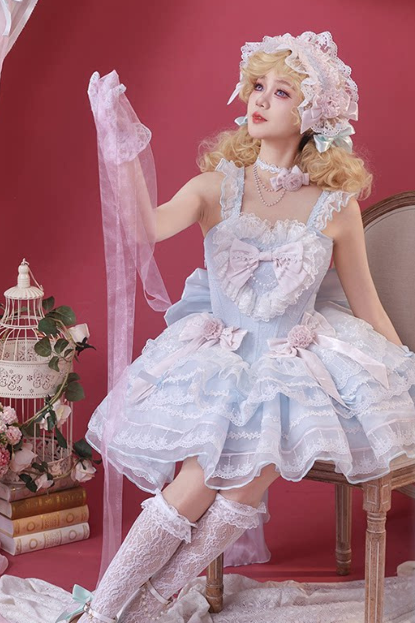 Light Sweet Lolita Jumper Skirt + Hat + Hairband