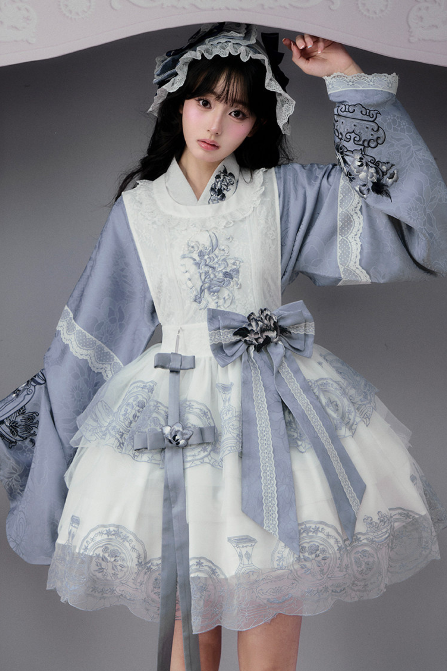 Chinese-style Jacket + Skirt + Overskirt + Ribbon + Brooch + Headband