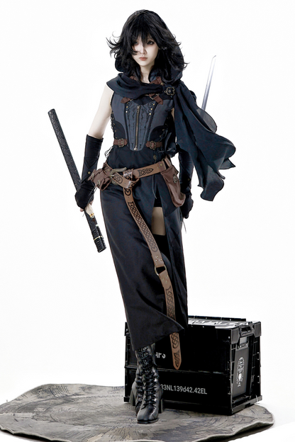 [reserved Item] Punk Style Dark Gothic Dress + Shorts + Shawl + Sleeves + Belt Bag