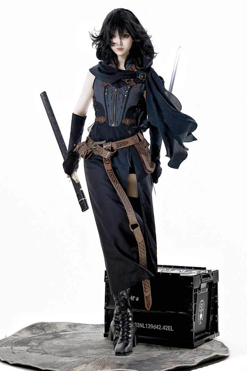 [reserved Item] Punk Style Dark Gothic Dress + Shorts + Shawl + Sleeves + Belt Bag