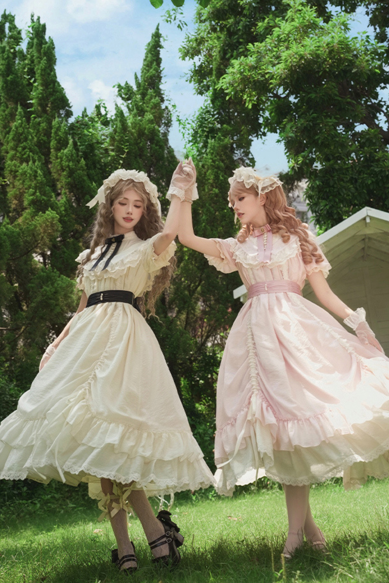 [pre-order] Rose Ruffle Lolita Dress + Dress + Belt + Brooch + Ribbon + Headband + Sleeve