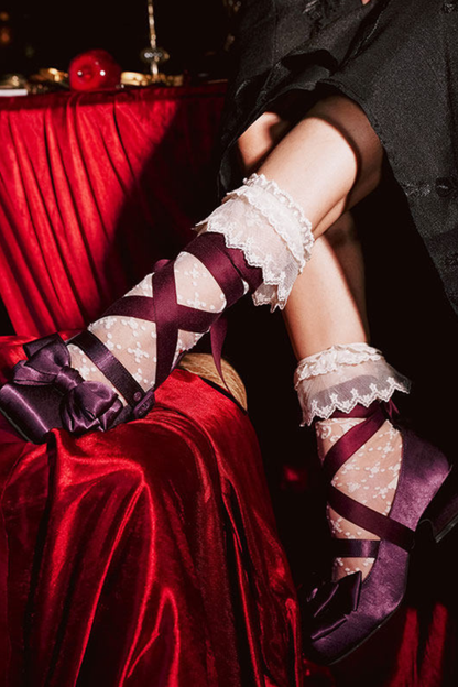 Lace-up Ribbon Satin Square Toe Shoes