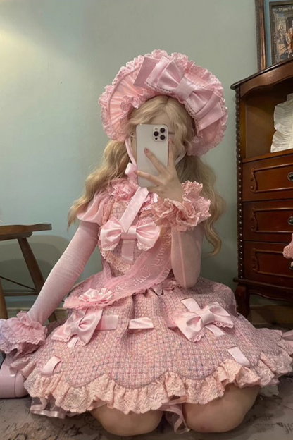 Sweetheart Lolita Suspender Skirt + Ruffle Neck Blouse + Petticoat