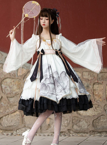Layered Ruffle Kimono Dress With Attached Collar