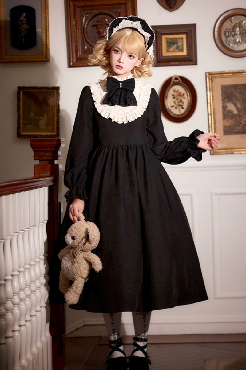 [pre-order] Dark Doll Lolita Dress + Apron + Ribbon + Headband
