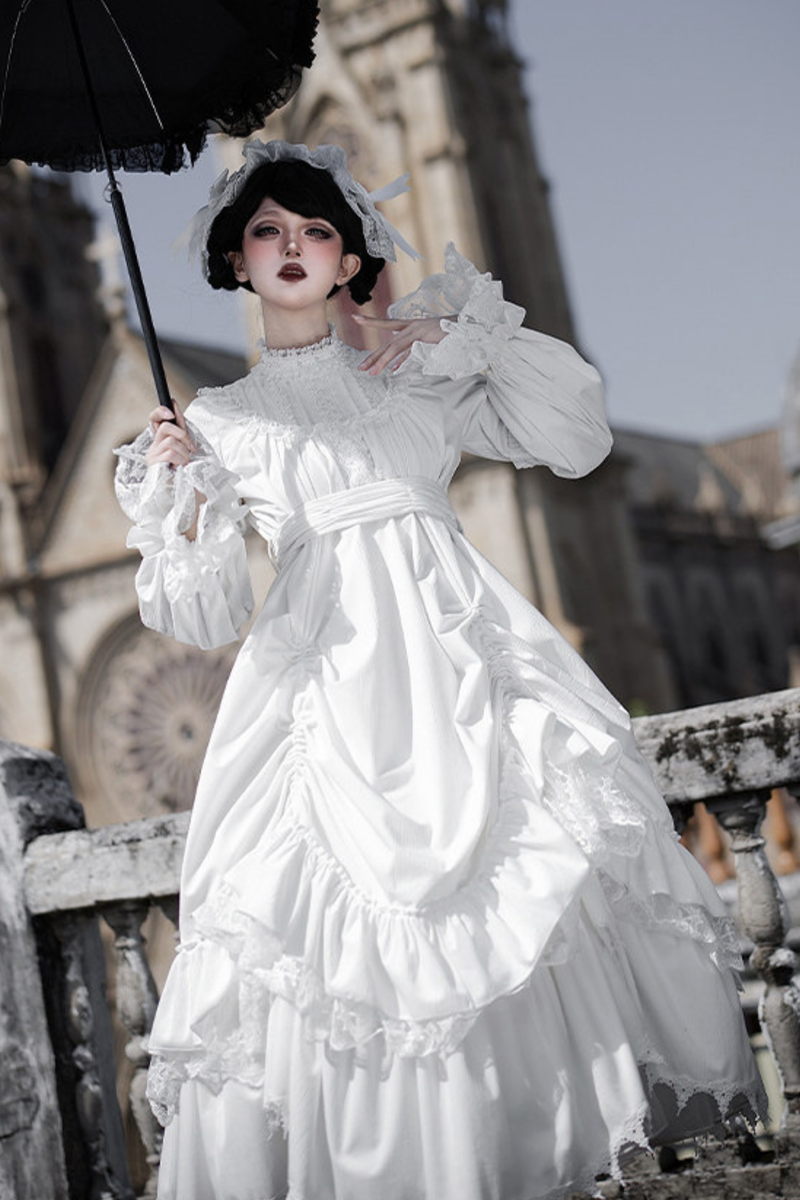 Gothic Doll Multi-tiered Dress + Belt + Fake Collar + Hairband
