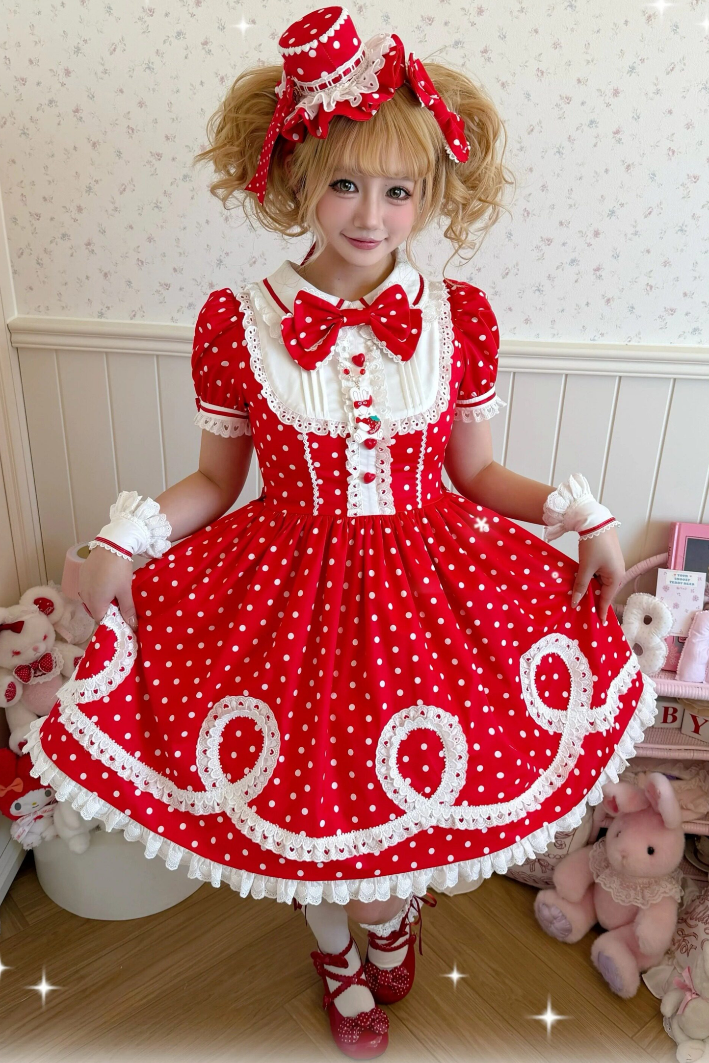 [pre-order] Retro Doll-like Lolita Dress + Hair Band + Clip + Bonnet + Hat