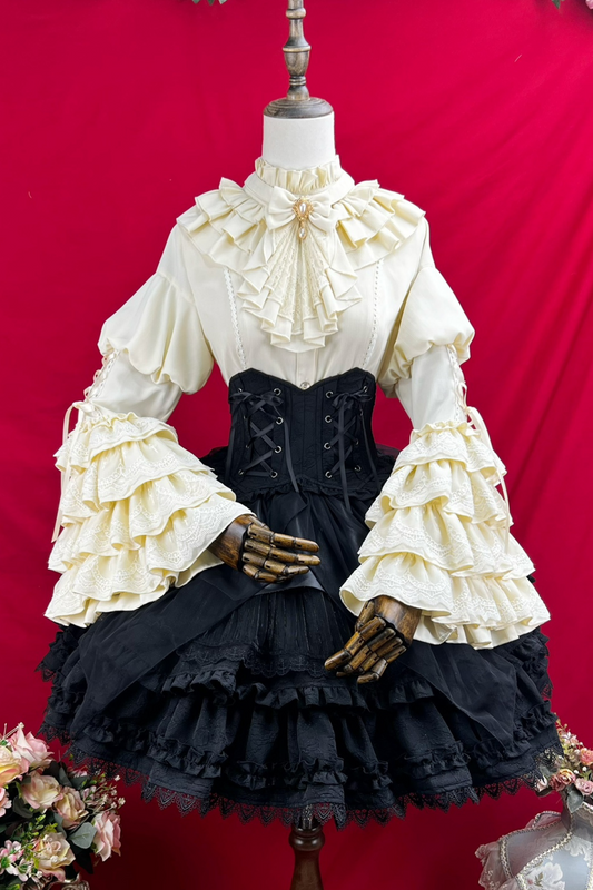 Princess Sleeve Lolita Gothic Blouse + Flare Skirt + Waist Belt