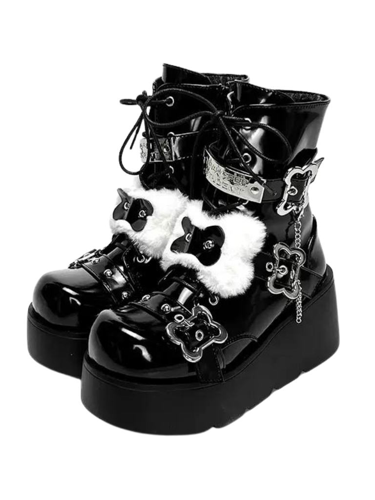 Small Bone Denim Round Toe Platform Short Boots