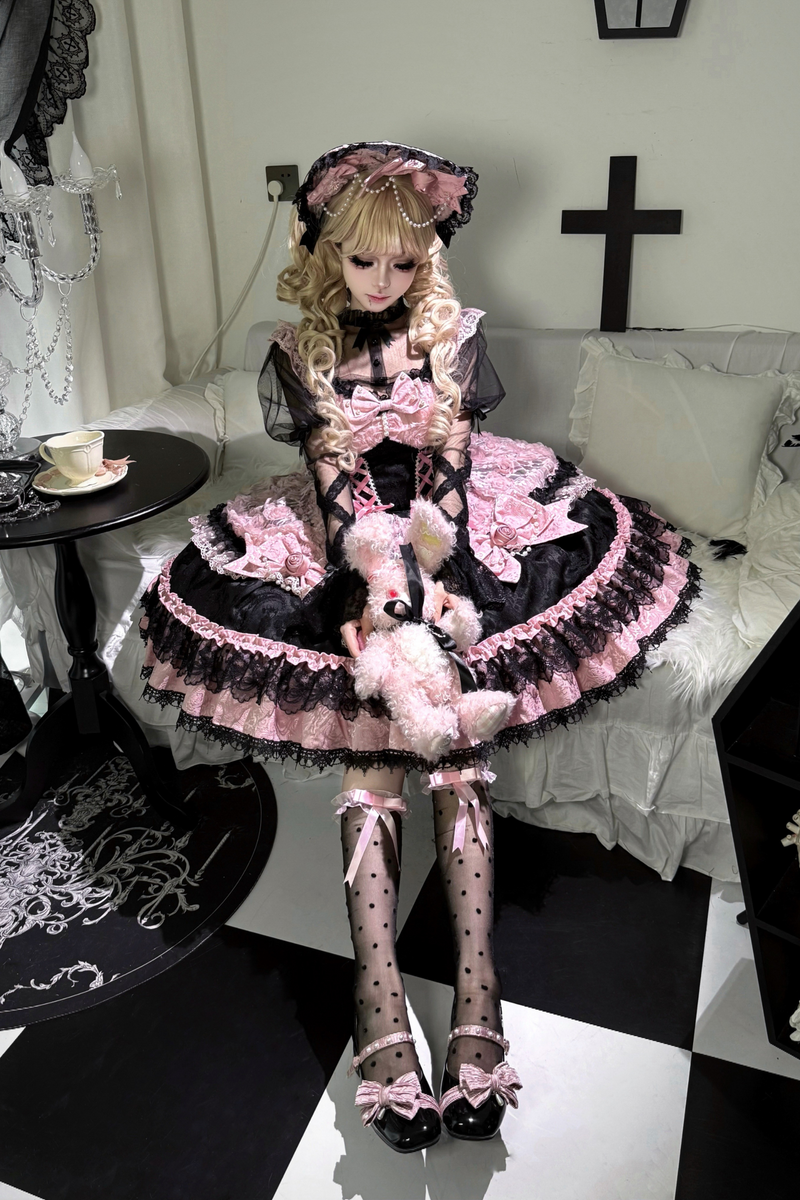 Rose Ruffle Princess Jumper Skirt + Bag Ribbon + Bonnet