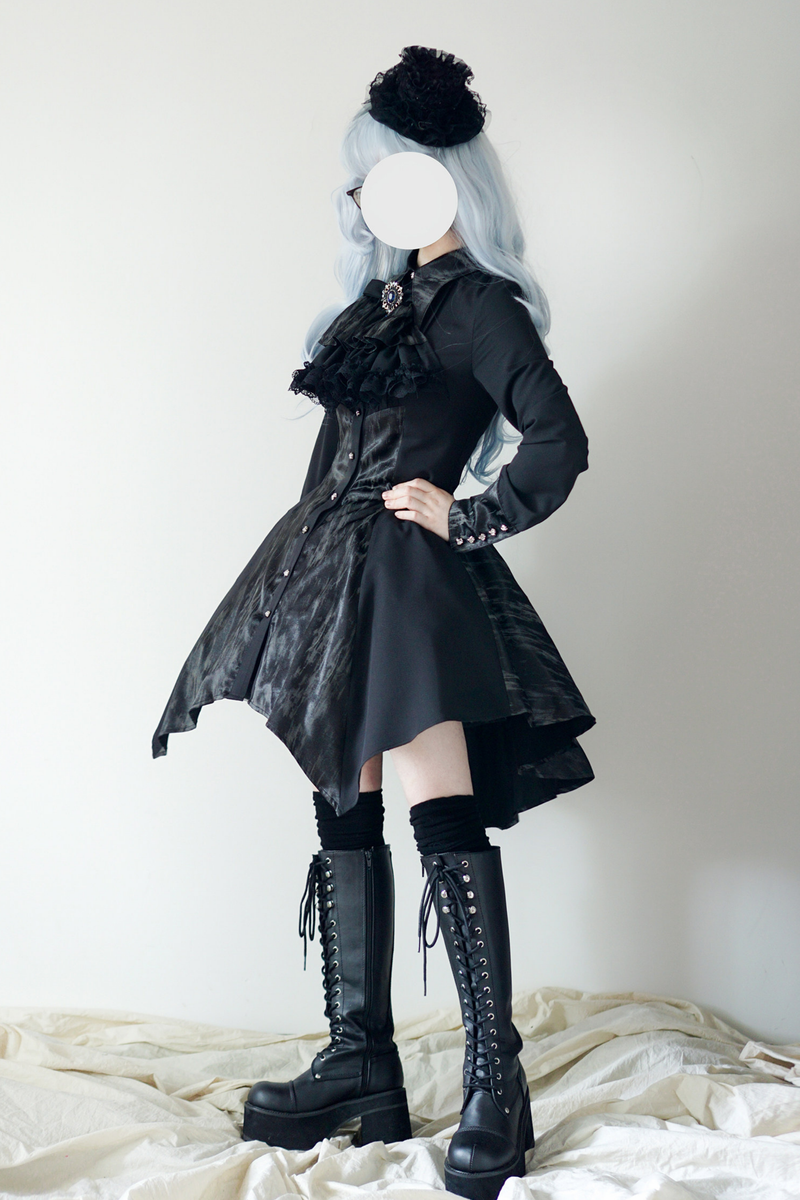 High Collar Blocking Asymmetrical Dress