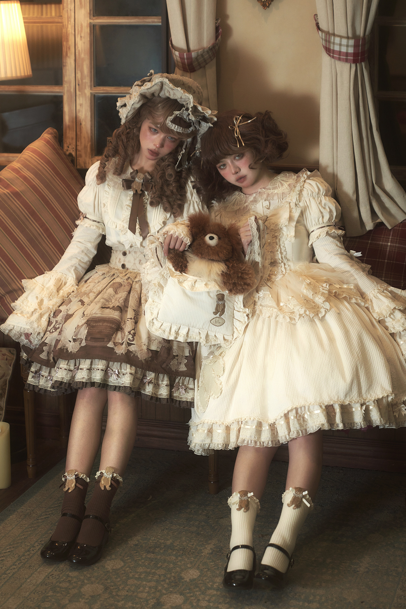 Briana Bear Print Dream Doll Lolita Dress + Jsk + Skirt + Shirt + Petticoat