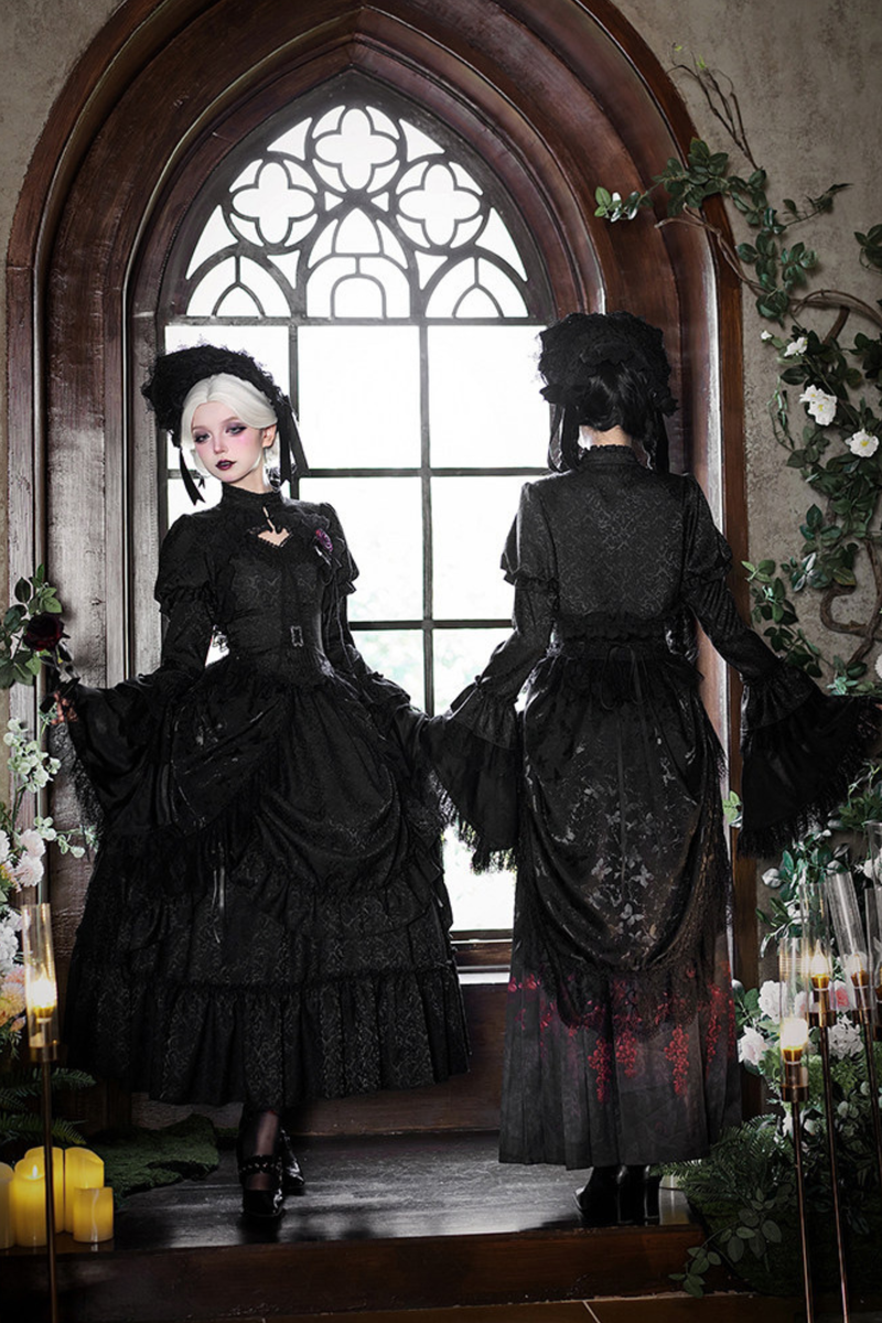 Gothic Corset Top + Short Coat + Hose + Curtain + Skirt + Flower + Bonnet