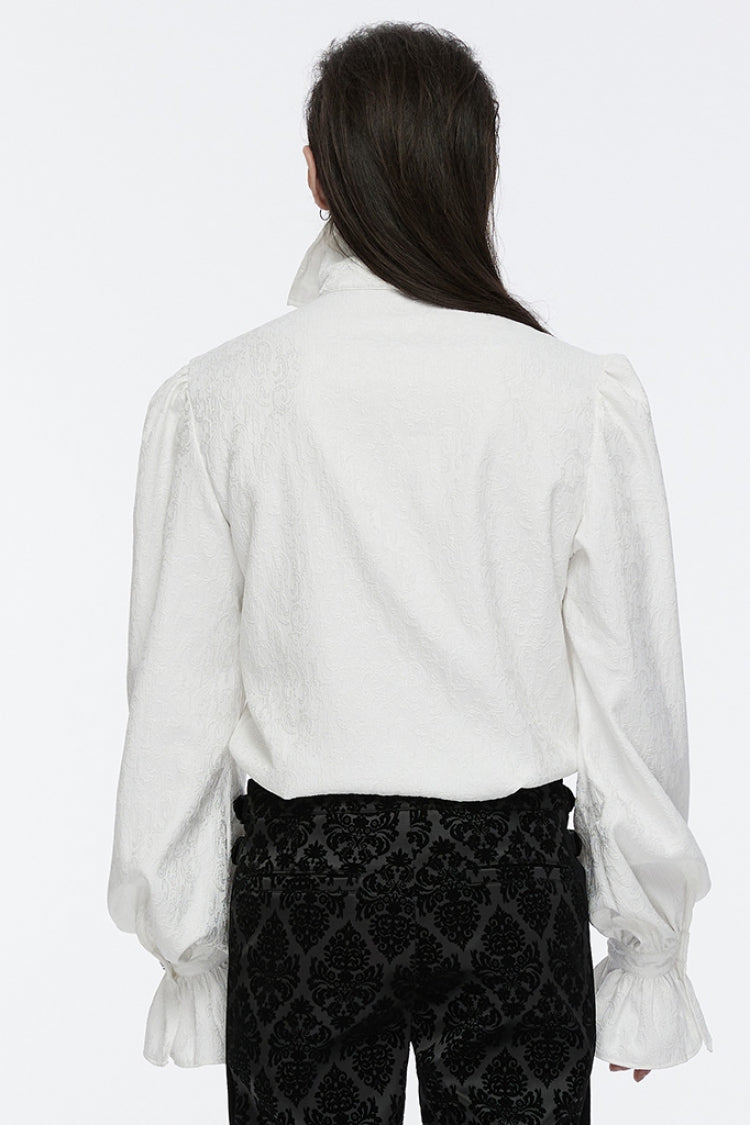 White Lapel Collar Long Sleeves Rings Punk Blouse