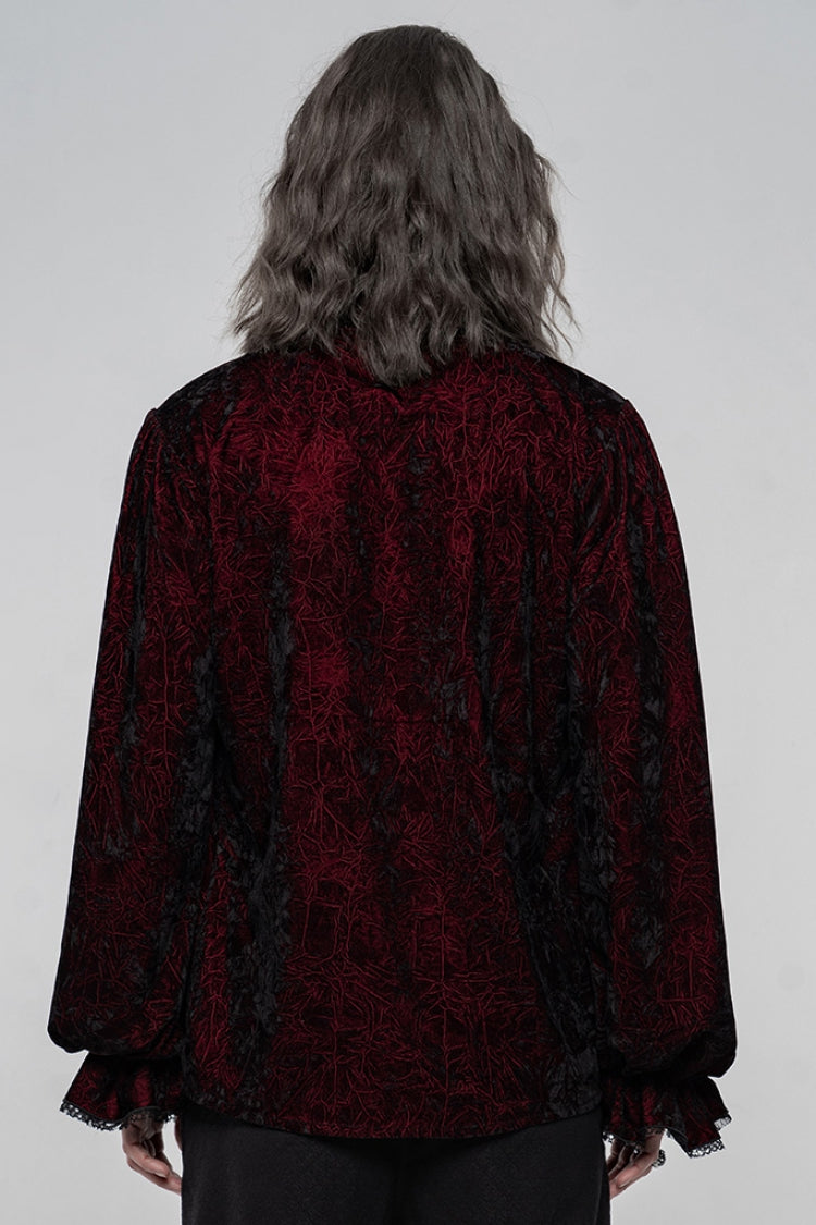 Black/red Long Sleeves Ruffle Lace-up Gothic Blouse