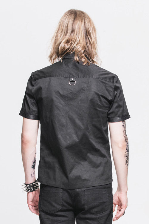 Black Locomotive Lapel Collar Short Sleeves Cotton Punk Blouse