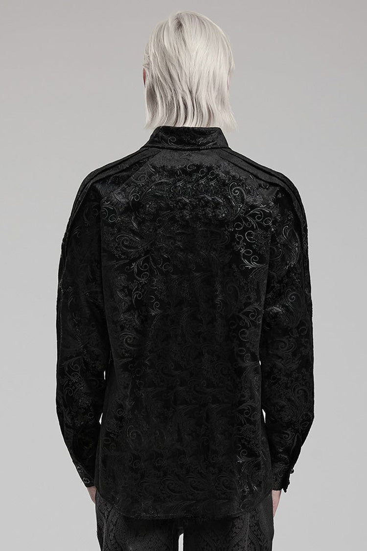 Black Long Sleeves Dark Pattern Print Webbing Decoration Gothic Blouse