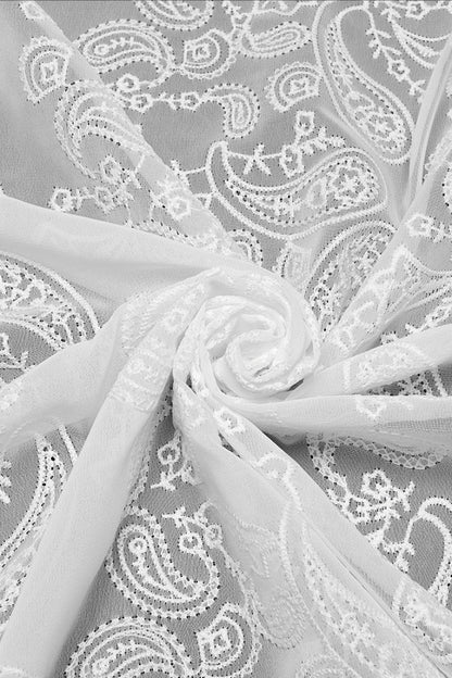White Stand Collar Chiffon Long Sleeves Hollow Embroidery Gothic Blouse
