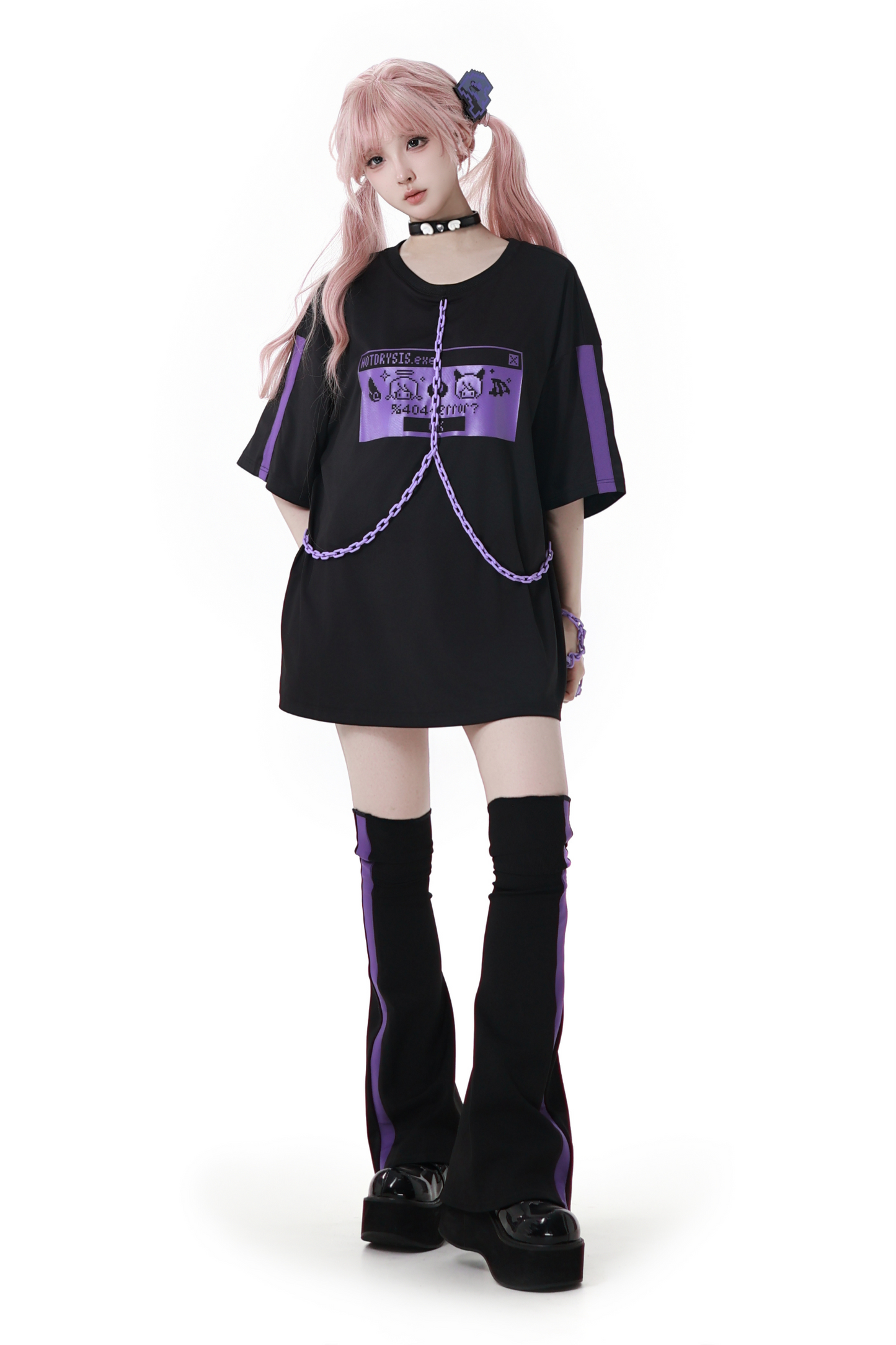 Subculture Loose Oversized T-shirt + Pants + Leg Warmers + Angel Devil Hairpins