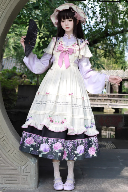 Chinese-style Lolita Top + Skirt + Apron + Headband + Bonnet