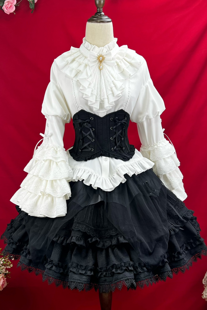 Princess Sleeve Lolita Gothic Blouse + Flare Skirt + Waist Belt