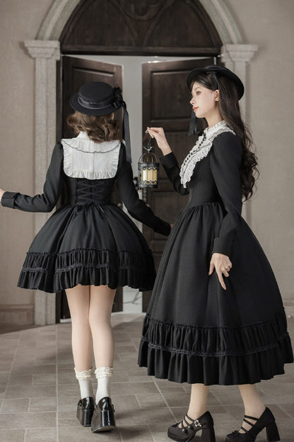 Gothic Dress + Fake Collar + Hat