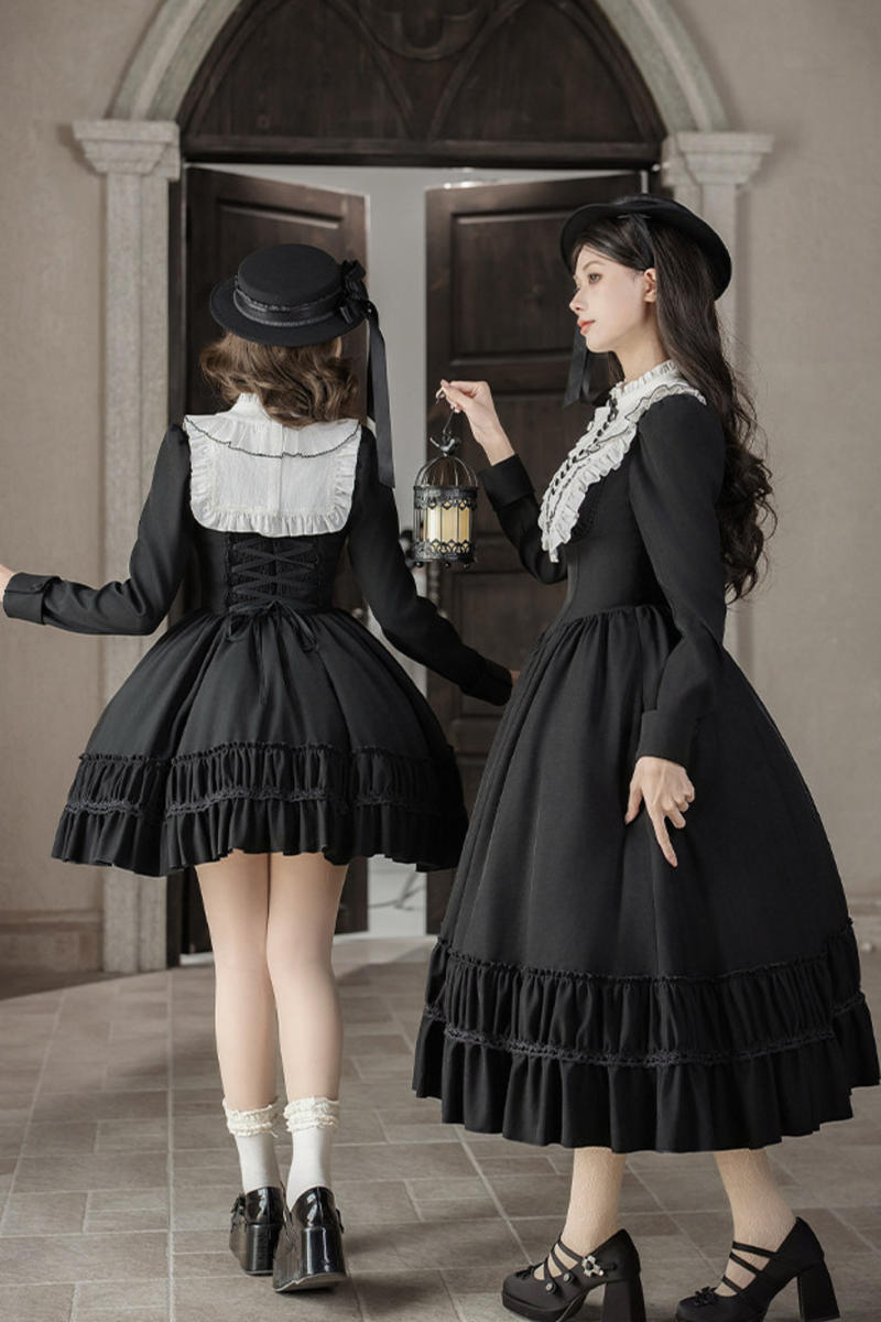Gothic Dress + Fake Collar + Hat