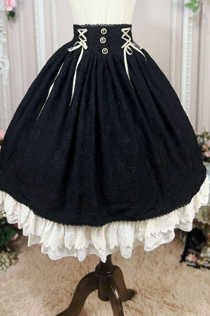 Retro Lolita Shirt + Lace-up High-waist Lolita Skirt
